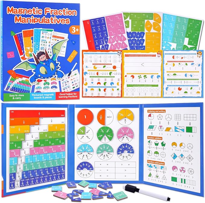 Magnetic Fraction Educational Puzzle, Magnetic Fraction Demonstration Book, Fraction Tiles & Circles, Montessori Math Manipulatives for Elementary School, Fraction Learning Toys for Kids
