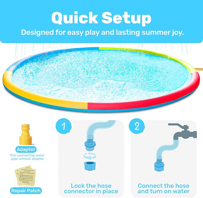 SLOOSH 120" Non-Slip Splash Pad Sprinkler - Outdoor Water Play Toys Backyard Fountain Mat for Toddlers Kids Dogs, Thickened Sprinkler Outside Pool Party Durable for Girls Boys Pets (120in, Multicolor)
