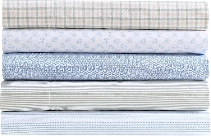 Nautica - Twin XL Size Sheets Set, Crisp & Tailored Floral Bedding with a Smooth Cotton Percale, Bed Sheets with Matching Pillowcase & Fitted Sheet (Ellipse Stripe Green)
