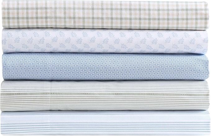 Nautica - King Size Sheets Set, Crisp & Tailored Floral Bedding with a Smooth Cotton Percale, Bed Sheets with Matching Pillowcases & Fitted Sheet (Geo Floral Blue)