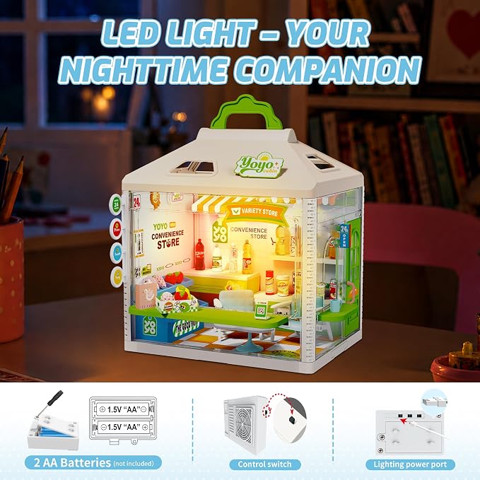 MINDNOOK DIY Miniature House Kit, LED Light-Up Dollhouse, Mini Dollhouse Building Set with Furniture, Craft Hobby Gift for Adults, Teens & Kids Ages 6+ (Convenience Store)