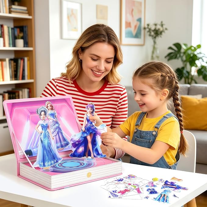 PainZieteg Magnetic Dress Up Dolls,Paper Dolls for Girls, Kids DIY Princess Magnetic Dress-Up Doll for Girl Birthday (Dress Up Box)