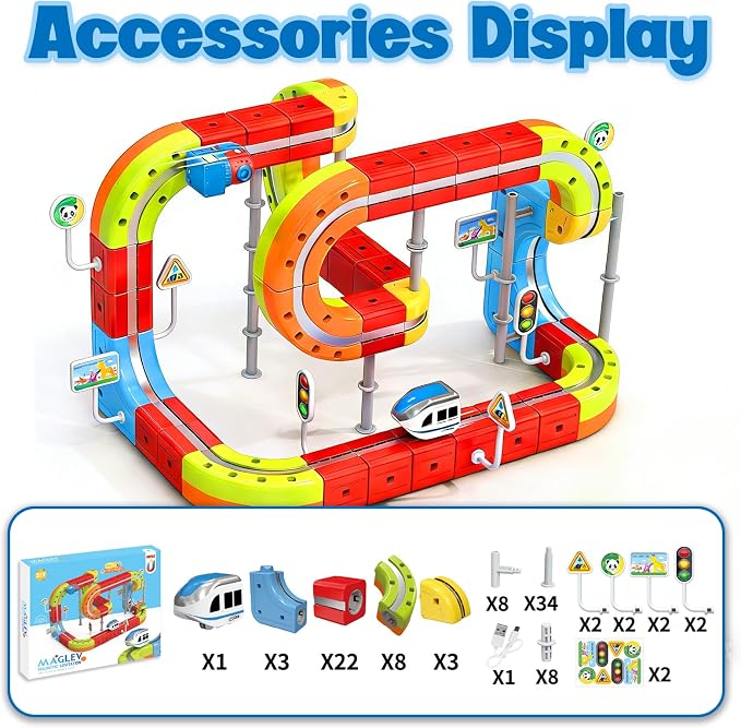 Electric Magnetic Train Toys Set- Flexible Race Track for Kids 3 4 5 6 7 8,stem Gravity Magnetic Roller Car Track for Toddlers,3D Infinity Cube Track Learning Gift Anti-Gravity Design,98 Pcs/2 car