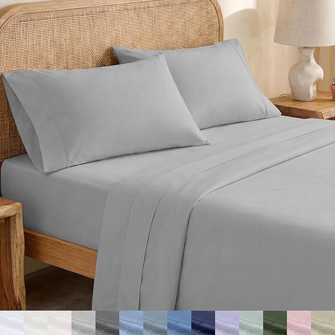 California Design Den California King Sheets Set - Soft 100% Organic Cotton Sheets with Deep Pockets, Crisp Percale, Breathable and Durable Bedding Set - Light Grey