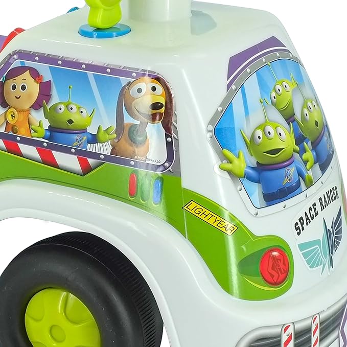 Kiddieland Buzz Lightyear Ride-On Foot-to-Floor Push Handle Toy with Lights & Sounds, Interactive Dashboard, Ages 12–36 Months, Batteries Included