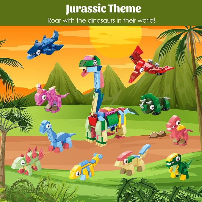 30 Packs Animal Party Favors for Kids, 999+ PCS Mini Building Blocks, 3 Styles Dinosaur/Sea/Forest 10-in-1 Models, Goodie Bag Fillers, Classroom Treasure Box Valentines Gifts for Kids