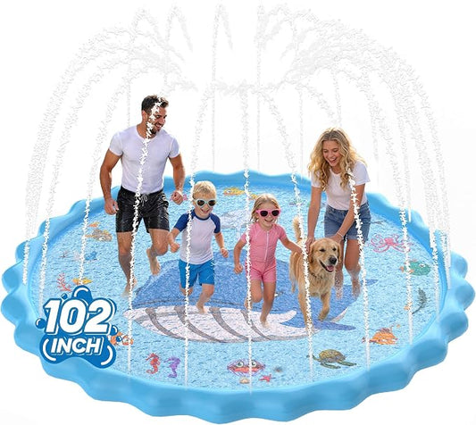 102" Splash Pad, Sprinkler & Splash Play Mat Toys for Kids Water Toys, Inflatable Wading Pool Extra Large Thicker Summer Outdoor Funny Toys for 3-12 Years Old Children Boys & Girls