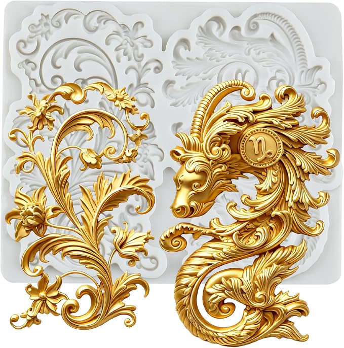 Baroque Dragon Head Acanthus Leaf Scroll Silicone Mold Baroque Dragon Head Leaf Polymer Clay Molds for DIY Crafts Epoxy Resin Casting Polymer Clay Tools Craft Air Dry Jewelry Making