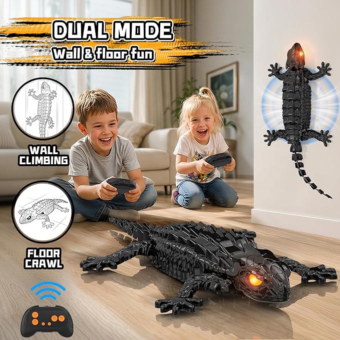 RC Wall Climbing Gecko, Rechargeable Wall Crawler Lizard for Kids Toys, 360° Rotating Remote Control Robot with Light, RC Stunt Car Toys for 3-12 Year Old Boys Girls Kids