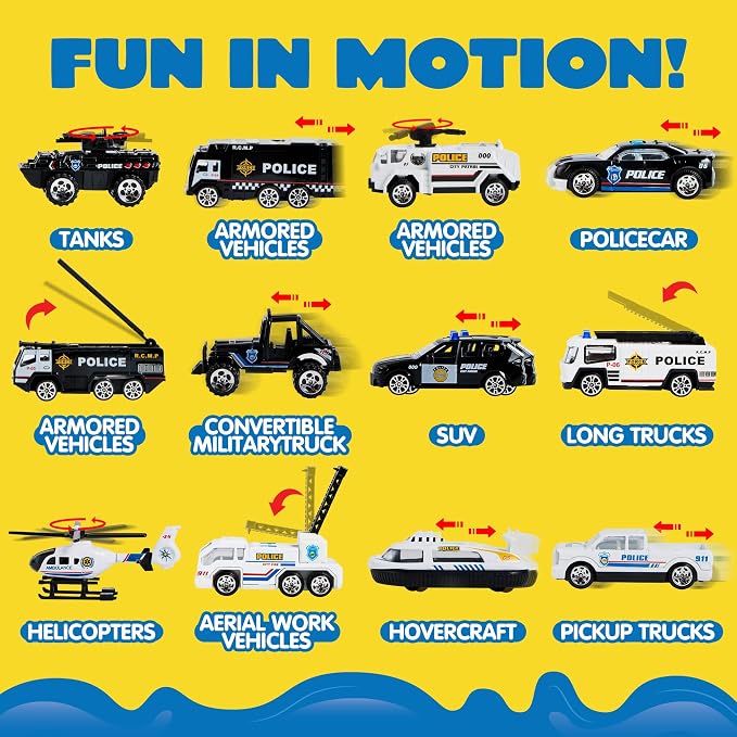 JOYIN 25 in 1 Police Rescue Truck Car Toy Set with Sounds and Lights, Mini Vehicles in Carrier Truck, Play Police Patrol Rescue Vehicle Toy, Birthday Gifts for Over 3 Years Old Boys