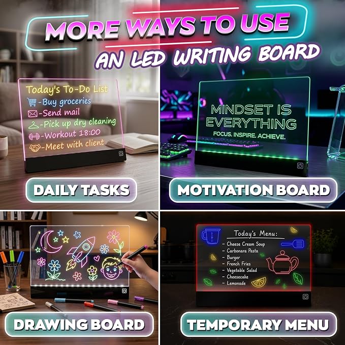 Upgraded 16 Inches LED Drawing Board – Rechargeable, 8 Colors, 11 Light Modes, Adjustable Brightness – Acrylic Light Board for Tracing with Stand, Markers and Full Kit – Birthday Gift Set (Black)