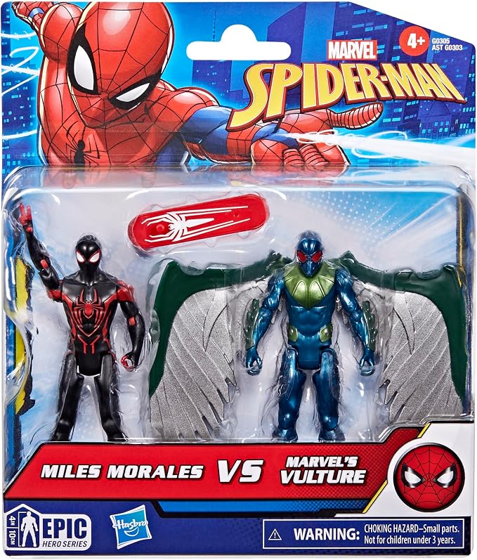 Spider-Man Epic Hero Series Miles Morales vs Marvel’s Vulture 4-Inch (10 cm) Action Figure Set & Accessory, Marvel Super Hero Toys, Kids Ages 4 & Up