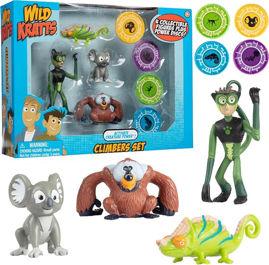 Wild Kratts Climbers Action Figure Collectible Figures & Discs (8pc) Includes 4 Creature Power Discs +4 Animals- Officially Licensed Toys for Children-Gift for Kids Boy Girl