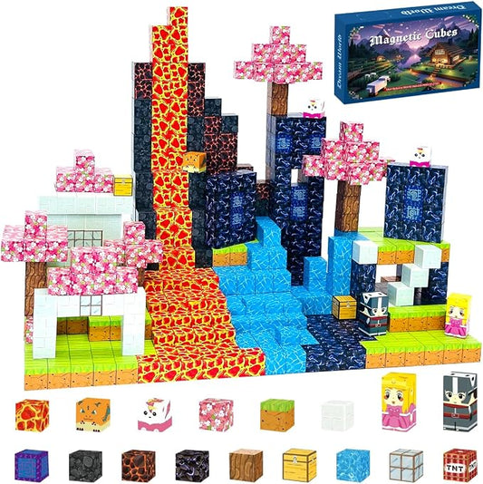 200PCS Magnetic Blocks - Magnet Cubes, Lava Theme Magic Portal Set, Fade-Resistant STEM Sensory Building Bricks, Non-Toxic Montessori Construction Toys for 3+ Year Old Girls & Boys