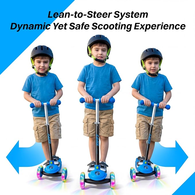 JOVA ZIFFY Multicolor 3 Wheel Scooter for Kids 3-5, Toddler Kick Scooters with LED Light-Up Wheels for Boys and Girls, 5 Adjustable Height and Lean-to-Steer Design, Support up to 110 lbs