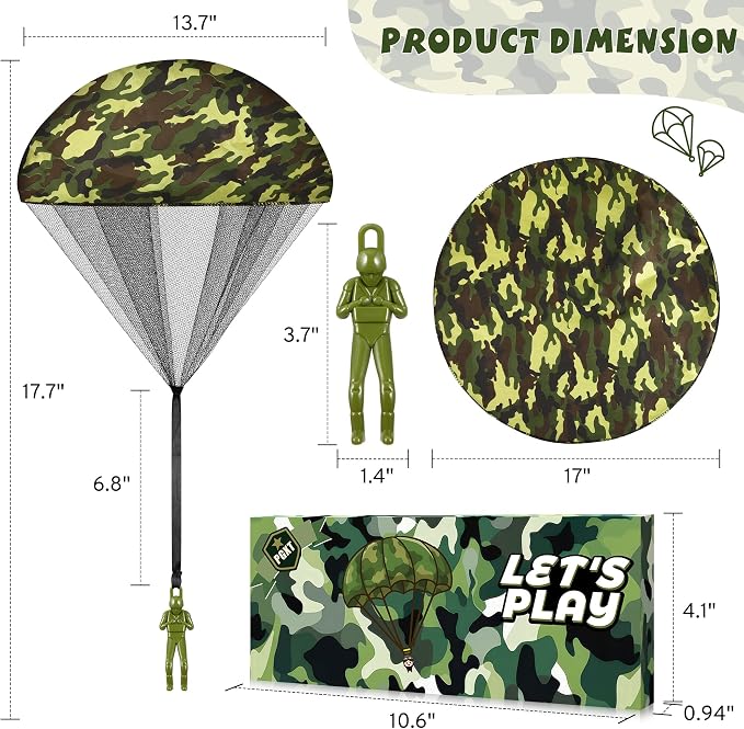 Parachute Toy for Kids, Army Outdoor Toys Flying Parachute Men, Inside & Outside Toys for or 3 4 5 6 7 8 9 10 11 12 Year Old, Easter Basket Stuffers for Kids Idea 2026 Unique Boys Party Favors