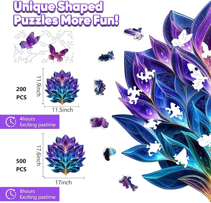 Leodozzio Wooden Puzzles for Adults 200 Pieces, Crystal Jigsaw Puzzles, 5MM Thick Unique Shaped Wooden Puzzle, Birthday Gift Family Game, 11.5x11.9 Inch