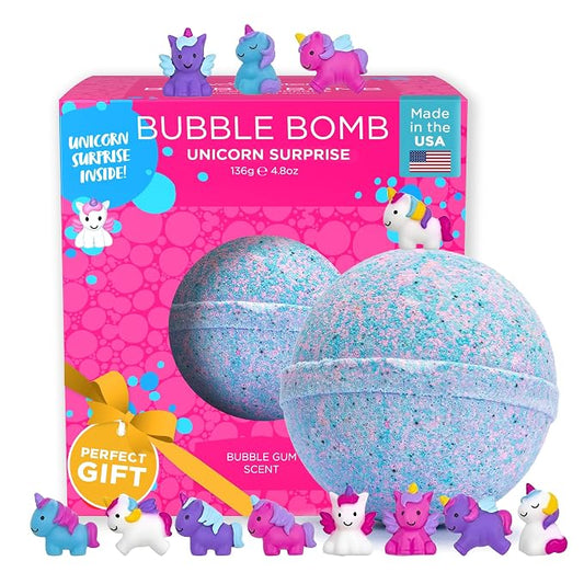 Unicorn Bath Bomb for Girls with Surprise Squishy Toys Inside by Two Sister - Large Bubble Bombs for Kids - Moisturizes Dry Sensitive Skin, Releases Color, Scent, Bubbles - Ideal Gift by Two Sisters
