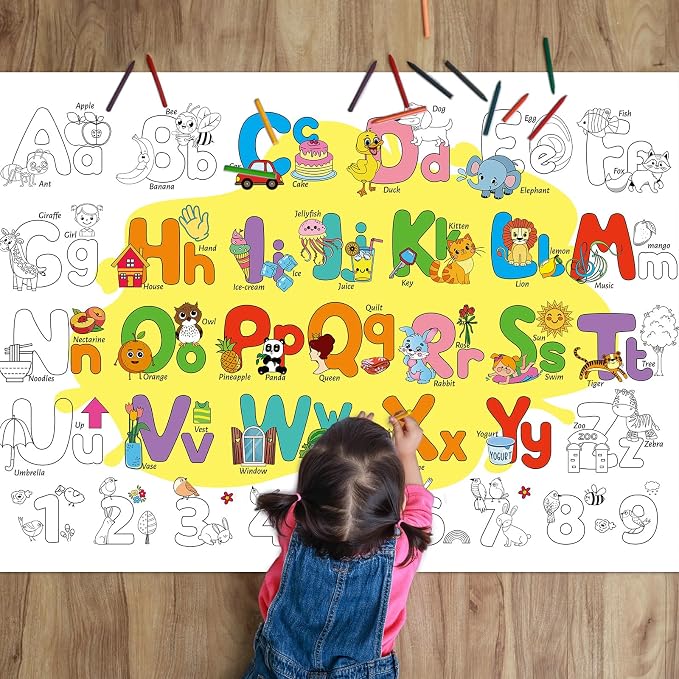 ZOIIWA Alphabet Coloring Poster Giant Coloring Poster Large Number Letter Coloring Tablecloth Jumbo Coloring Books Classroom Home Birthday Party Supplies Favor 31.4 x 43.3 Inch