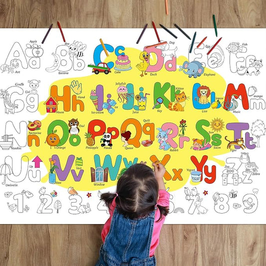 ZOIIWA Alphabet Coloring Poster Giant Coloring Poster Large Number Letter Coloring Tablecloth Jumbo Coloring Books Classroom Home Birthday Party Supplies Favor 31.4 x 43.3 Inch