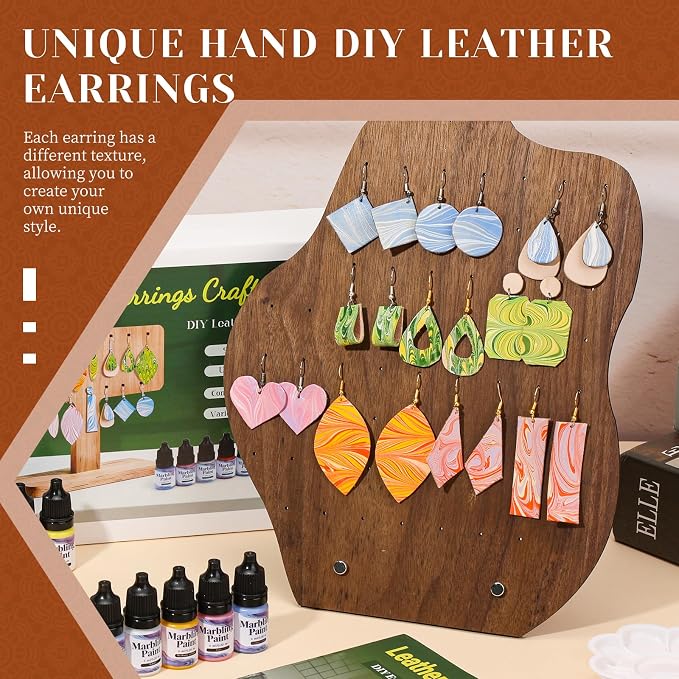 Tikjiua Leather Crafting Kit, Leather Making Kit for Earrings, Leatherworking Tooling Kit with Working Tools and Supplies, Step-by-Step Video Tutorial, Earrings Craft Kits for Adults