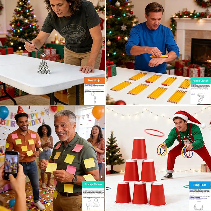 Minute Challenges Games for Birthday Party Christmas Family Game Night Gathering 24 Day Advent Calendar Games Classroom Team Building Games for 2-12 Players