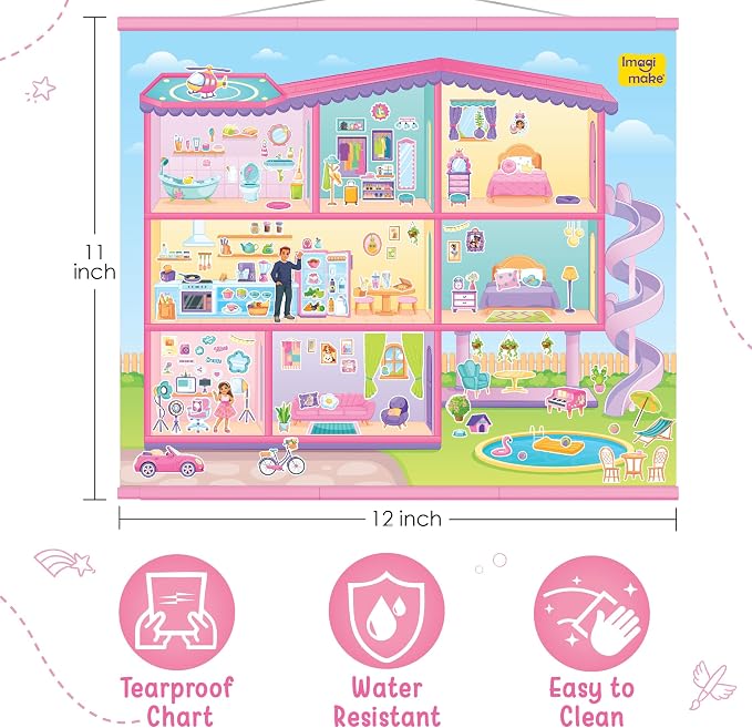 Imagimake Reusable Sticker Fun – My Dream House Playset | 200+ Jelly Stickers | Creative Games for Girls | Pretend Play Kids Activities | Toddler Toys 3-5 | 3,4,5,6,7 Year Old Girl Birthday Gifts