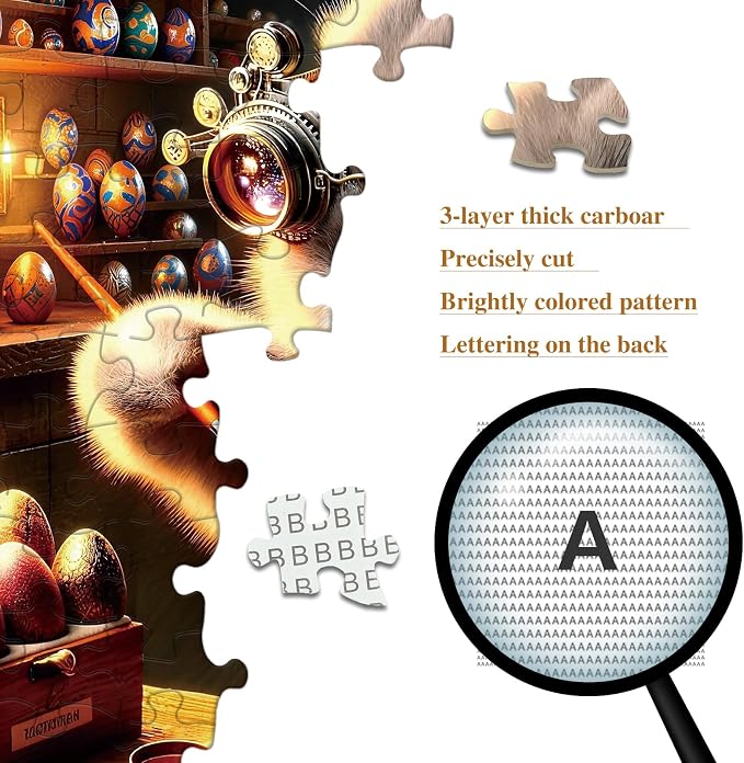 Jigsaw Puzzle for Adults, Steampunk Bunny Painting Easter Eggs | Fantasy Art, Impossible Puzzle for Family, Whimsical Wall Decor Gift for Animal & Craft Lovers, 1024 Piece, 23.86" x 23.86"