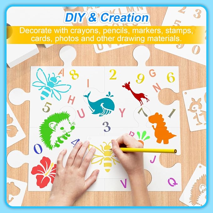 65 Pcs Blank Puzzle Pieces to Draw on, Make Your Own Puzzle Jigsaw, Large White Blank Puzzles Piece Bulks DIY Cardboard Jigsaws for Drawing, Coloring, Classroom & Crafts Project (65, 9 X 8 Inches)