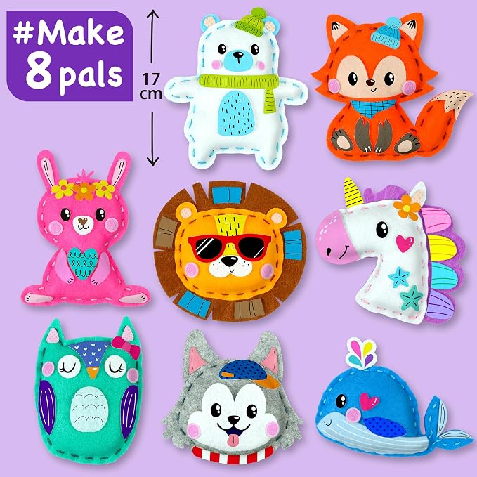 EZCRA Unicorn Sewing Kit for Kids Ages 4-8 - Learn to Sew Craft Kit - 8-in-1 Beginner Sewing Projects for Girls - Gift for Kids with Full Instructions & Felt Stickers