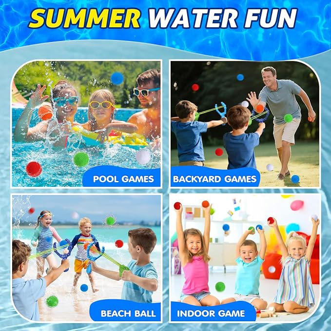 Reusable Water Balloons Set For Kids, 2 PCS Slingshot Launcher With 25 PCS Soft Balls, Outdoor Summer Water Toys For Pool Beach Backyard Water Game Fun, Birthday Party Gift For Boys Girls