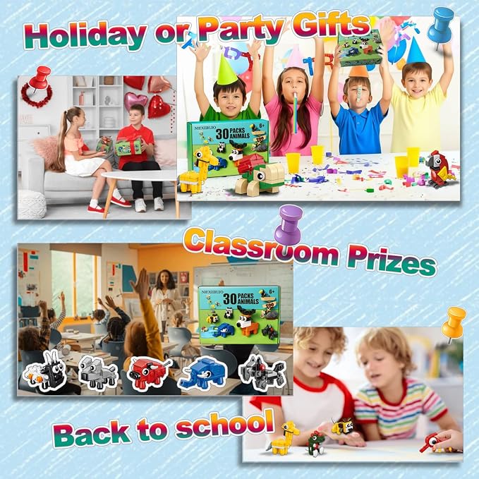 Party Favors for Kids - 30 Pack Animal Mini Building Blocks for Goodie Bag Stuffers, Classroom Prizes Carnival Toys, Easter Egg Fillers, Birthday Holiday for Boys Girls Ages 6+