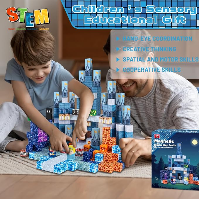 Annexfun Magnetic Blocks - 100 PCS Magnetic Building Blocks - Magnet Cubes Toys Stacking,STEM Montessori Sensory Toys for 3+ Year Old Boys & Girls Birthday Gifts