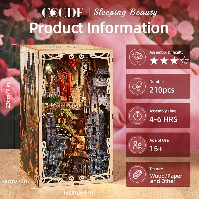 CCCDF Book Nook Kit, DIY Miniature Dollhouse Booknook Kit, 3D Wooden Puzzle Bookend Bookshelf with LED Light for Adults Teens, Gifts for Family and Friends (Sleeping Beauty)