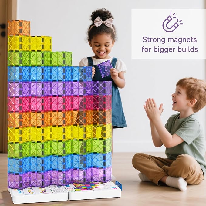 100Pcs Premium Magnetic Tiles Toys Set with Sturdy Iron Case, STEM Educational Building Blocks for Kids Ages 3-5 4-8, Montessori Sensory Toys, Creative Birthday Gifts for Toddler Boys & Girls