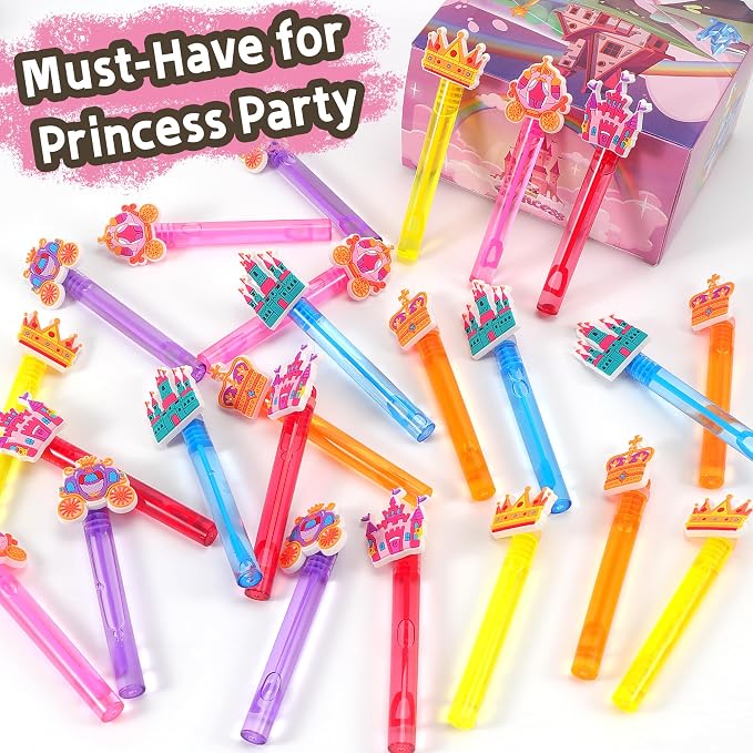 24PCS Princess Bubble Wands Toys for Kids, Princess Birthday Party Favors Supplies Decorations, Classroom Prizes, Pinata Fillers, Goodie Bag Stuffers Gifts
