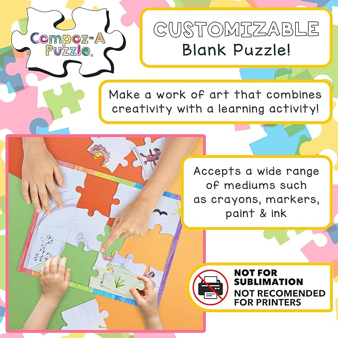 Hygloss 24 Blank Jigsaw Puzzles – 10.25 x 13.25 Inch, 20 Pieces Each – DYI Party invites, Perfect for Decorating, Kids' Activities, Arts & Crafts or Party Favors - Puzzle Pieces to Draw On for Crafts