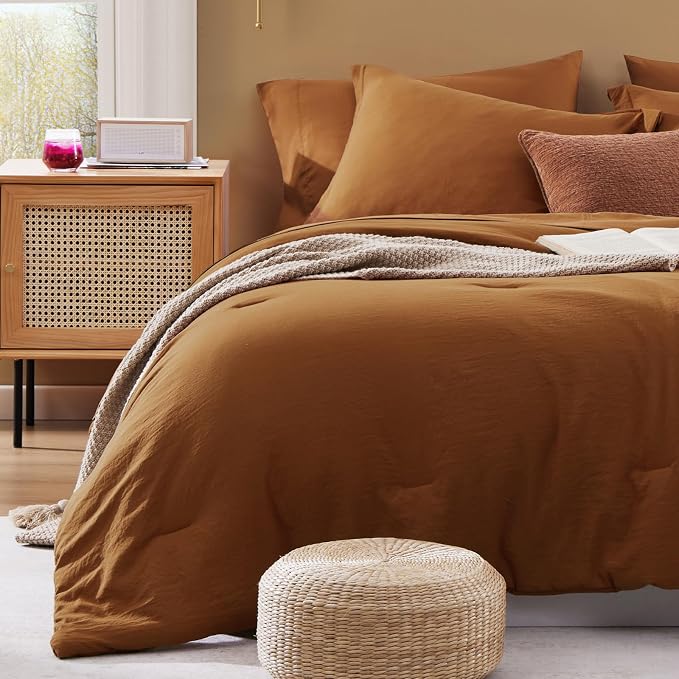 WRENSONGE Super King Comforter Set- 7 Pieces Terracotta Bed in a Bag Super King with Fitted Sheet, Flat Sheet, 2 Shams, and 2 Pillowcases- Warm Bedding Sets for All Season