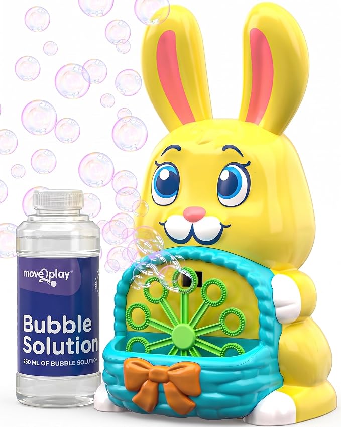 Move2Play Bubble Blower | Bubble Machine | Bubble Toy for Toddlers, Boys and Girls | Indoor & Outdoor | Birthday Party | Summer Fun | Gift for Girls 1, 2, 3, 4+ Years Old (4th of July) (Bunny)