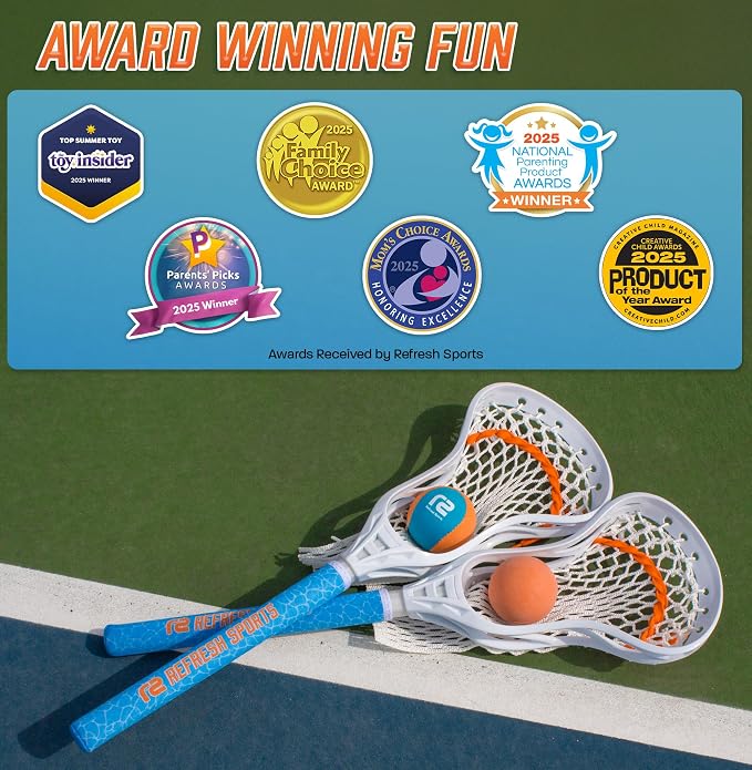 Mini Toss Lacrosse Set – The Ultimate Game for the Pool or Beach & Backyard - Comes with Water Skipping Ball, Rubber Ball & 2 Sticks with Premium Full Size Basket for Easier Catching and Throwing
