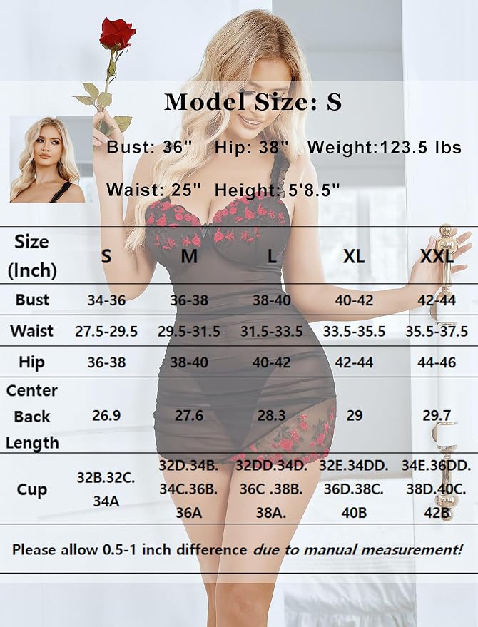 Avidlove Lingerie for Women Mesh Babydoll Lingeries Lace Chemise Floral Sleepwear Dress Sheer Exotic Boudoir Outfit S-XXL