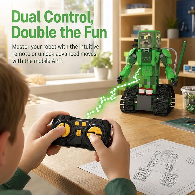 5 in 1 RC Robot Building Kit for Kids 8-12, Programmable STEM Coding Robot Toy with APP & Remote Control, DIY Robotics Kit Gift