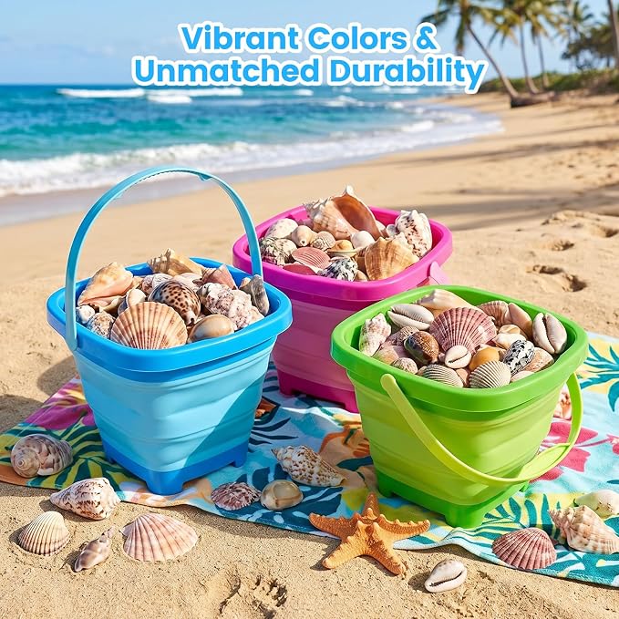 Shindel Collapsible Bucket for Kids, Foldable Pail Bucket for Beach Toys, Summer Toys, Camping Gear, Beach Party, Fishing, and Fun Summer Activities