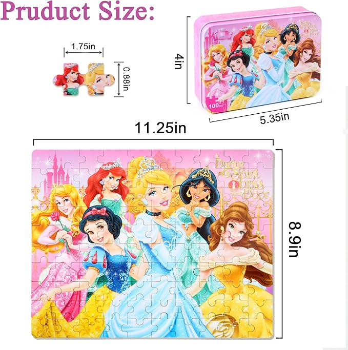 Puzzles for Kids Ages 4-6,100 Piece Puzzles for Kids Ages 6-8,Educational Learning Jigsaw Puzzles for Boys and Girls in Metal Box