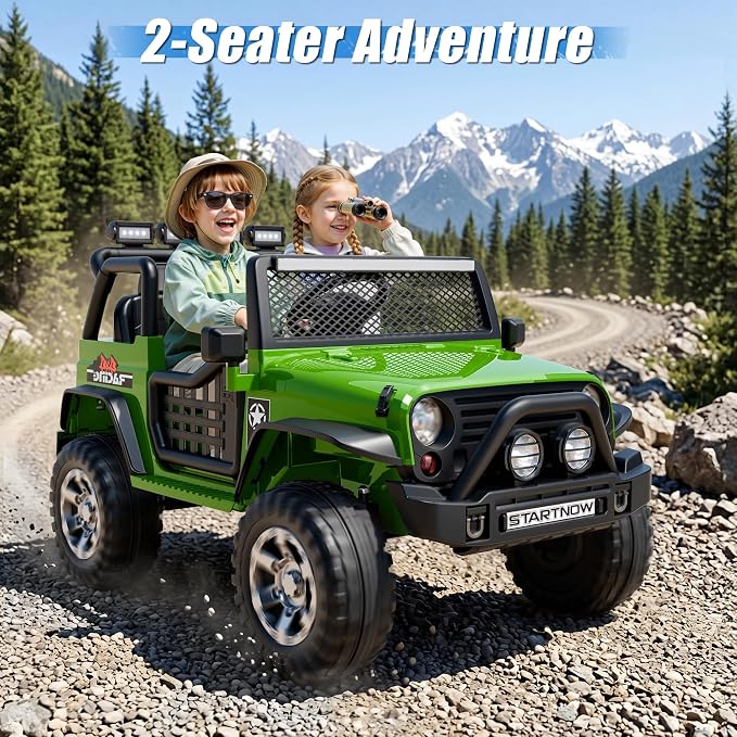 24V 4WD Ride on Truck Car w/800W Motors, 2 Seater, Remote Control, Gift Flower, 3 Speeds, Pop Music, Power 4 Wheels, 24 Volt Ride on Toy Cars for Big Kids Boys Girls, Green