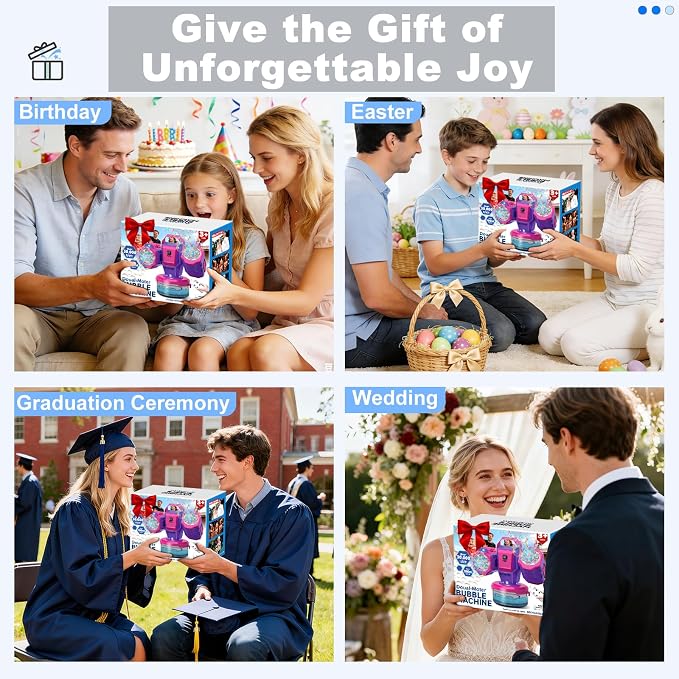 Rechargeable Bubble Machine with Remote Control: 30,000 Bubbles/Min, Type-C, Auto 360° Rotation Bubble Blower with RGB Lights - Creates Magic for Kids Parties, Birthday, Weddings, Outdoor Events
