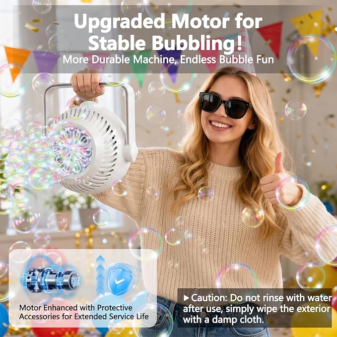 2026 Bubble Machine, 20000+ Bubbles Rechargeable Bubble Maker, Automatic Bubble Blower with Lights & 360° Adjustable Angle, Outdoor Bubble Toys Gifts for Kids, Birthday Parties, Backyard, Wedding