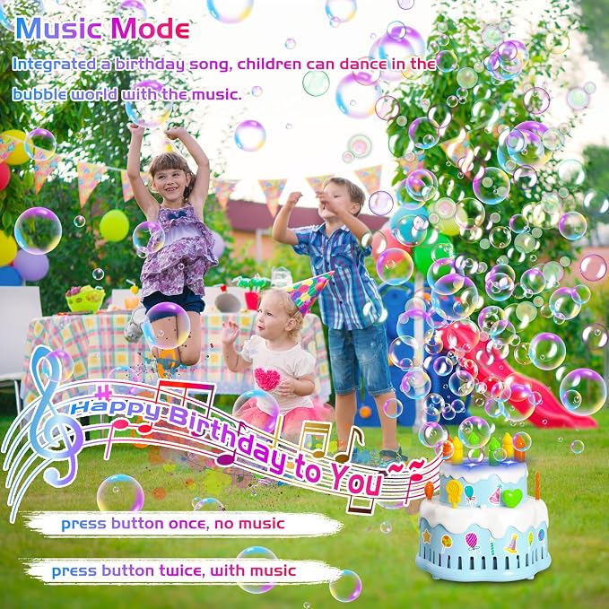 Panamalar Birthday Cake Bubble Machine, Automatic Bubble Blower for Kids Boys Girls 10000+ Bubbles Per Minute with Lights/Music/Solution, Party Cake Bubble Maker Toys for Birthday Outdoor Wedding Gift