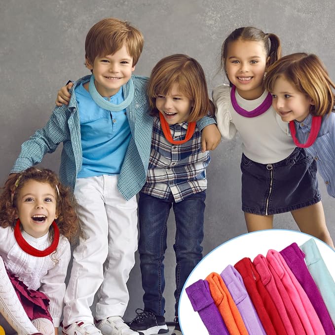 Hicarer 8 Pieces Chew Necklaces for Sensory Kids, Soft and Absorbent Terry Cloth Teething Chewy Necklace Absorbent Alternative to Chewing Clothing for Boys and Girls (Mixed Colors)