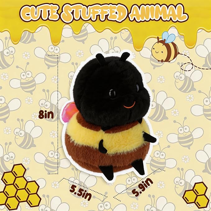 Chubby Smiling Bumblebee Plush Toy - Cute & Fluffy Bear Bee Stuffed Animal, Soft Companion for Kids & Adults, Unique Insect - Themed Gift (8 inch)